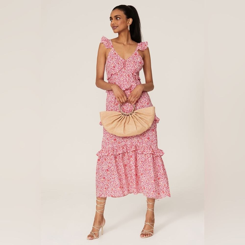 MISA Los Angeles Morrison Floral Ruffle Midi Dress SMALL